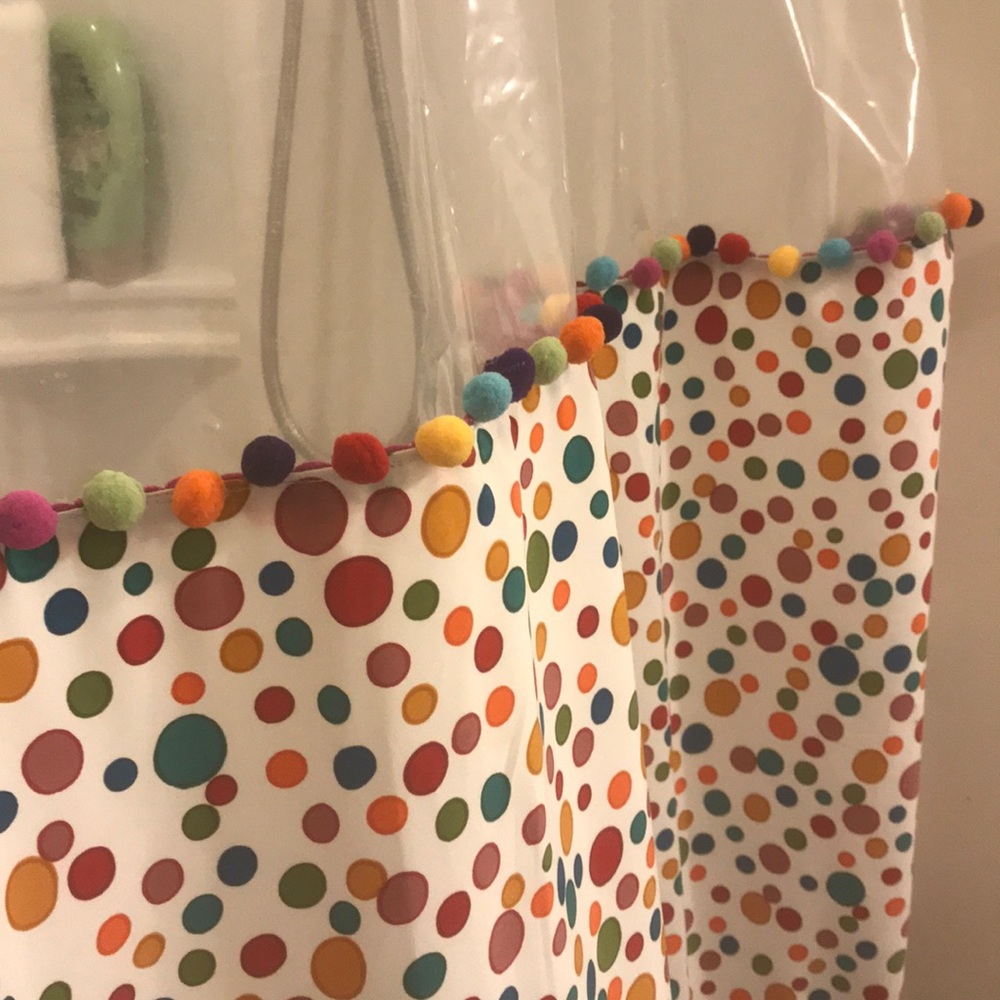🍾🍭Host Pick🍾🎂PomPom Colorful Shower Curtain😃
